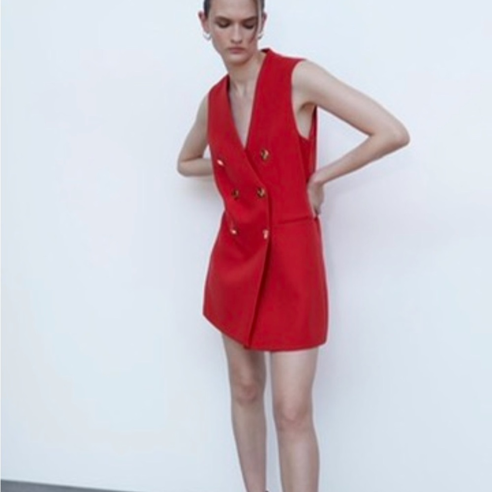 Zara Red Double-Breasted Mini Dress